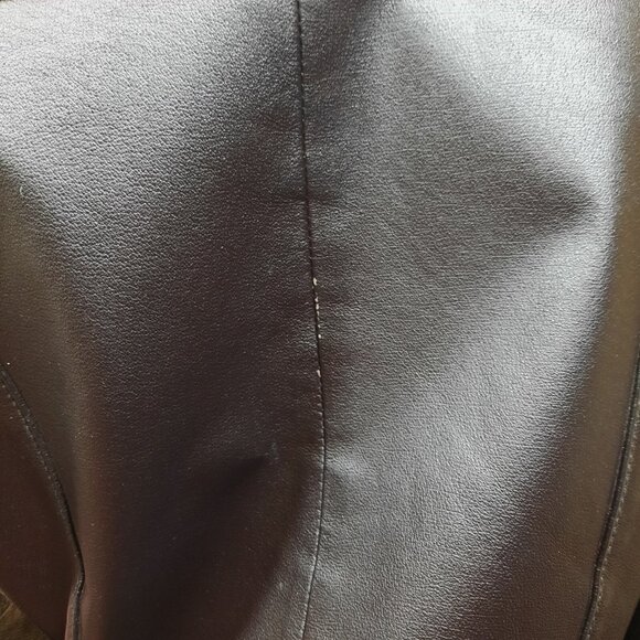 Vintage 90s Y2k Leather Jacket Dark Brown Mid Length Size S Button Up - Picture 6 of 12